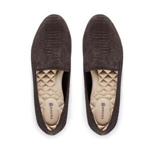 Birdies The Starling Charcoal Python Velvet Embossed Loafers Size 9.5